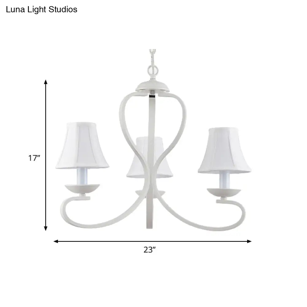 Traditional White Scalloped Chandelier - 3/6/8 Light Fabric Hanging Pendant For Living Room