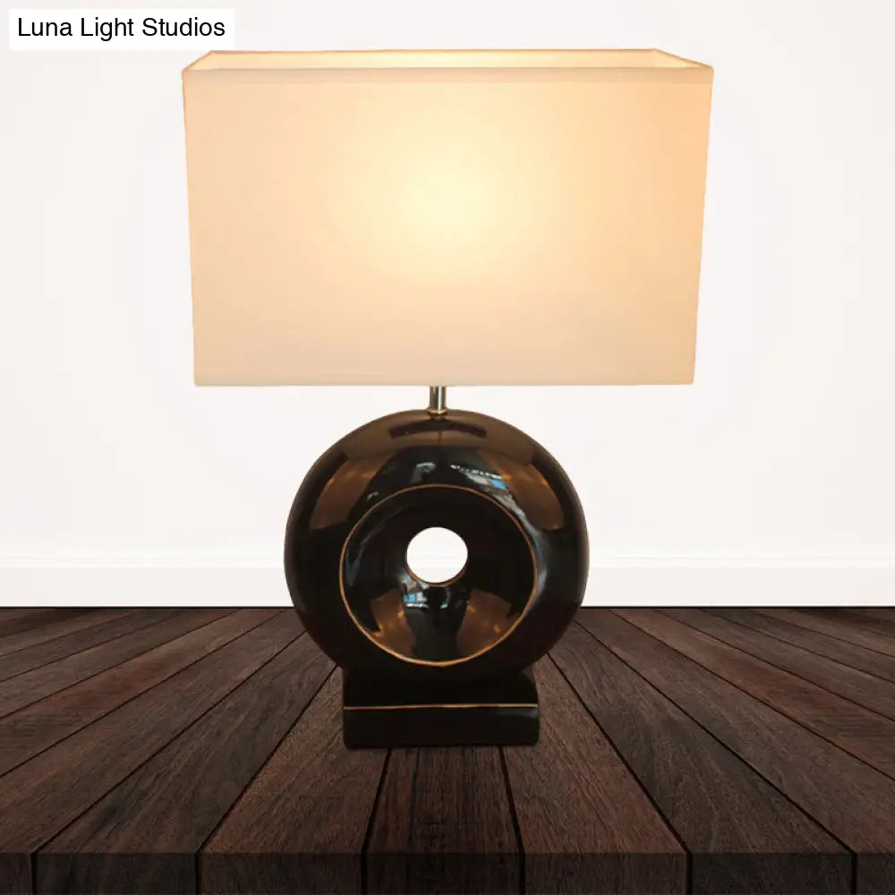 Transitional Resin Table Light With Silver/Black Finish Rectangle/Drum Fabric Shade And 1 Bulb