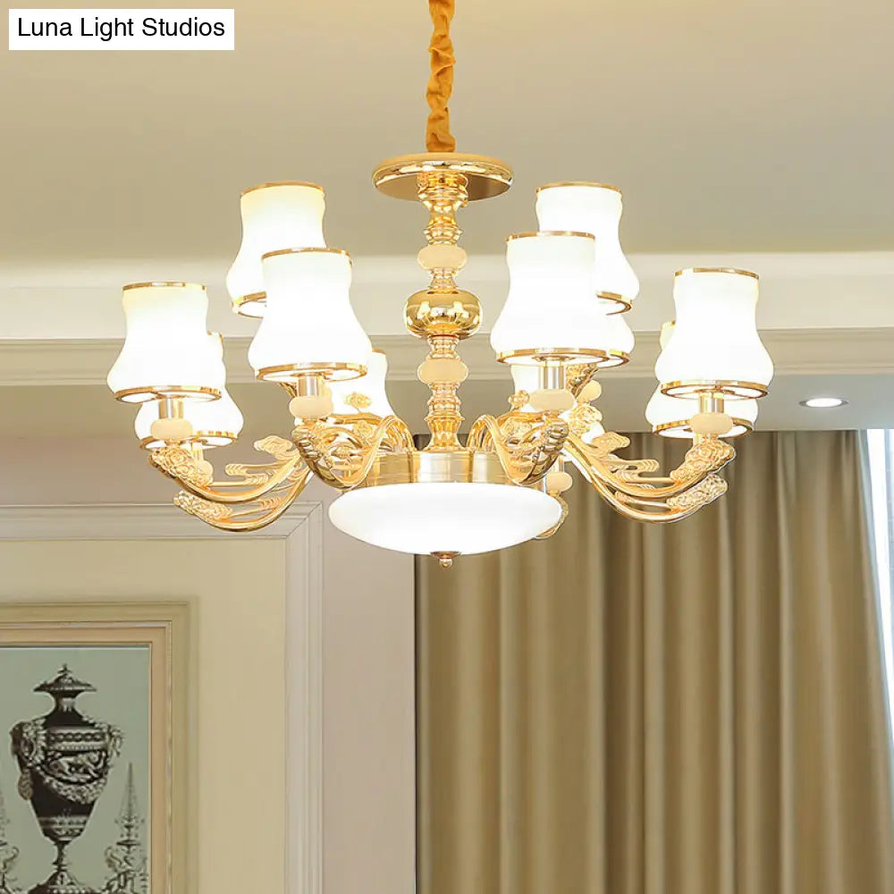 Transitional White Glass Pendant Lighting With Elegant Gold Finish
