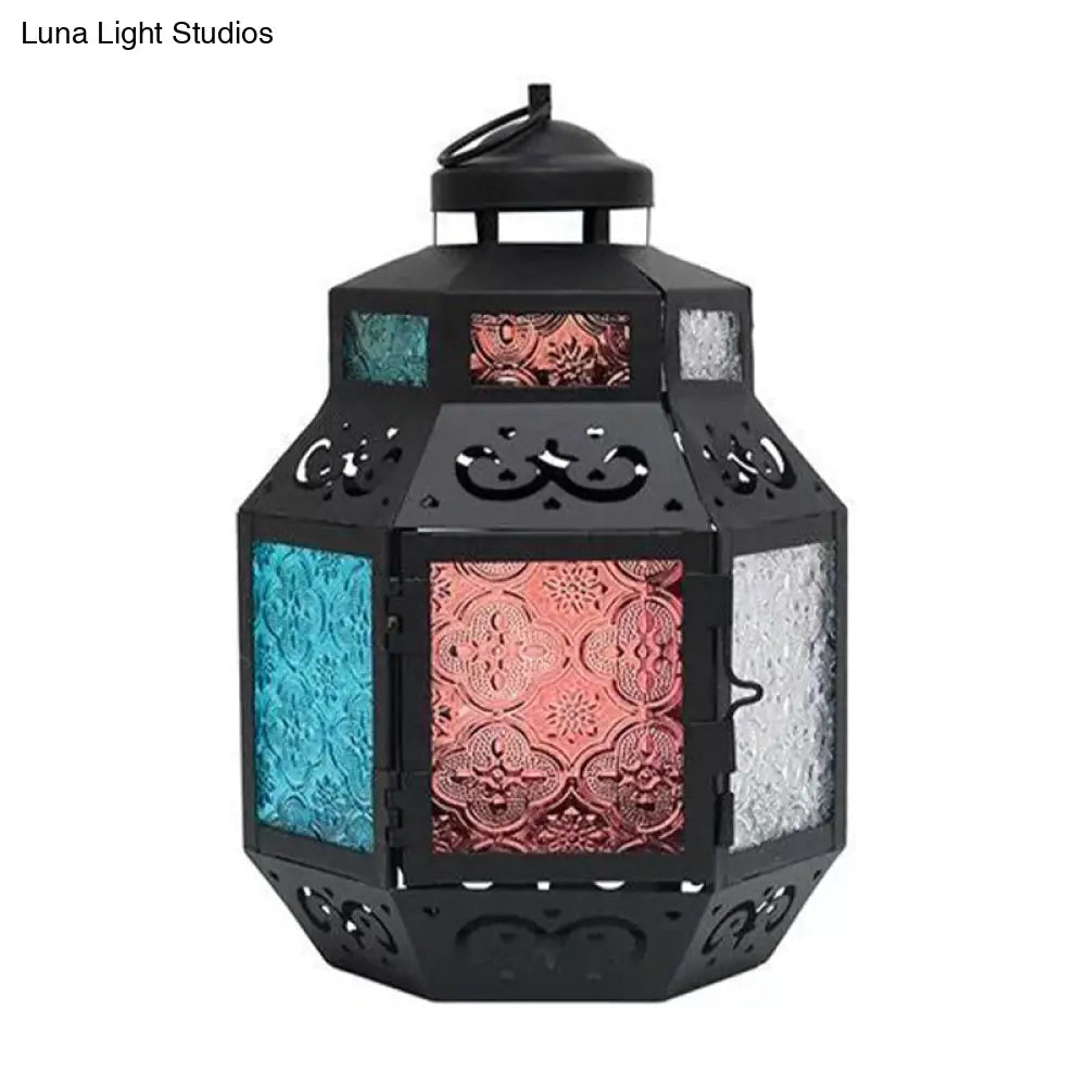 Turkish Style Black Metal Desk Lamp With Colorful Textured Glass Shade