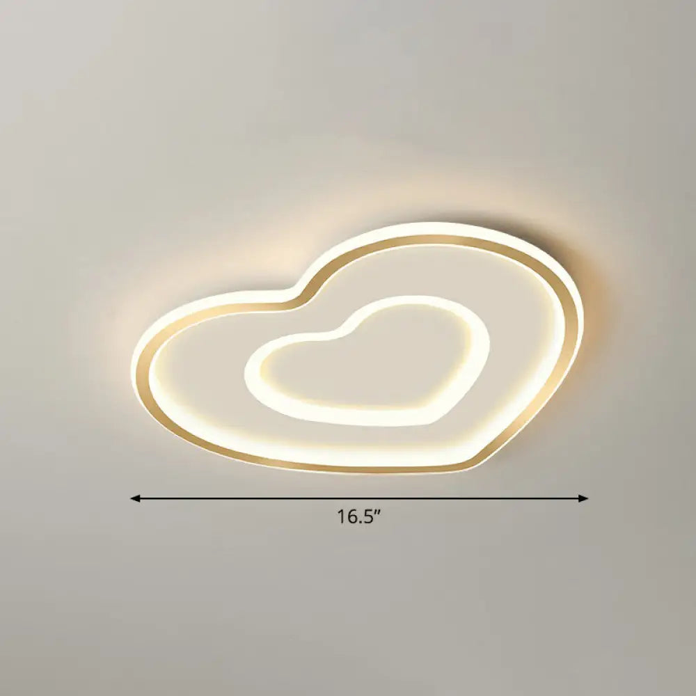 Ultra - Thin Gold Love Heart Led Ceiling Light For Bedroom / 16.5’ Remote Control Stepless Dimming
