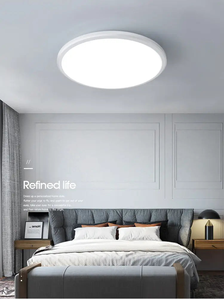 Ultra-Thin Round Led Ceiling Light For Kitchen - Simple White Design With Acrylic Flush Mount