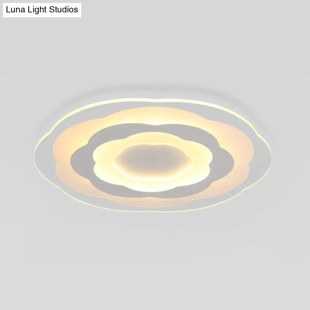Ultrathin Layered Flower Ceiling Light - Modern Acrylic - White Led Flush Mount Lighting For