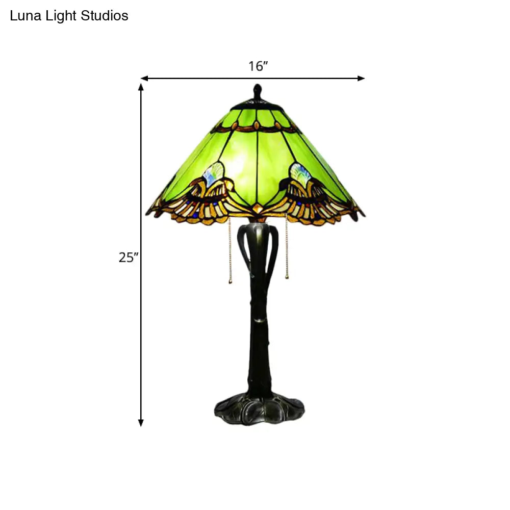 Victorian Cut Glass Cone/Dome Nightstand Lamp With Blossom Pattern