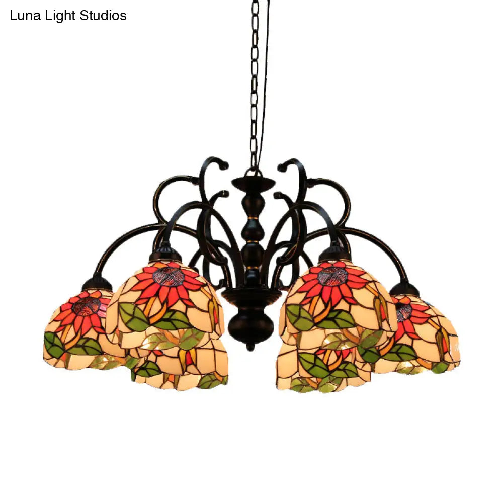 Victorian Cut Glass Floral Chandelier: 6-Head Black Pendant Light For Living Room