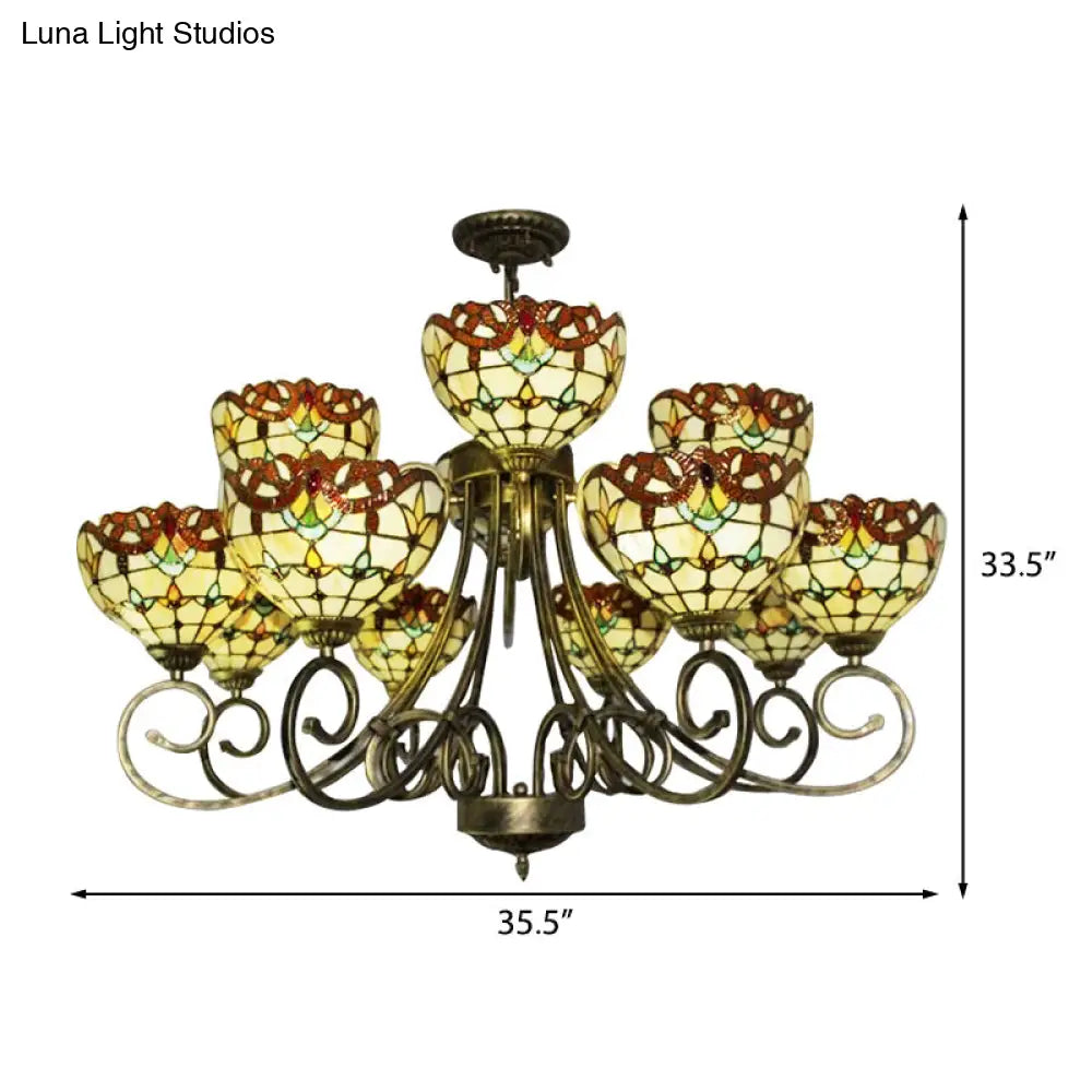 Victorian Stained Glass Chandelier In Brown/Blue For Hotel