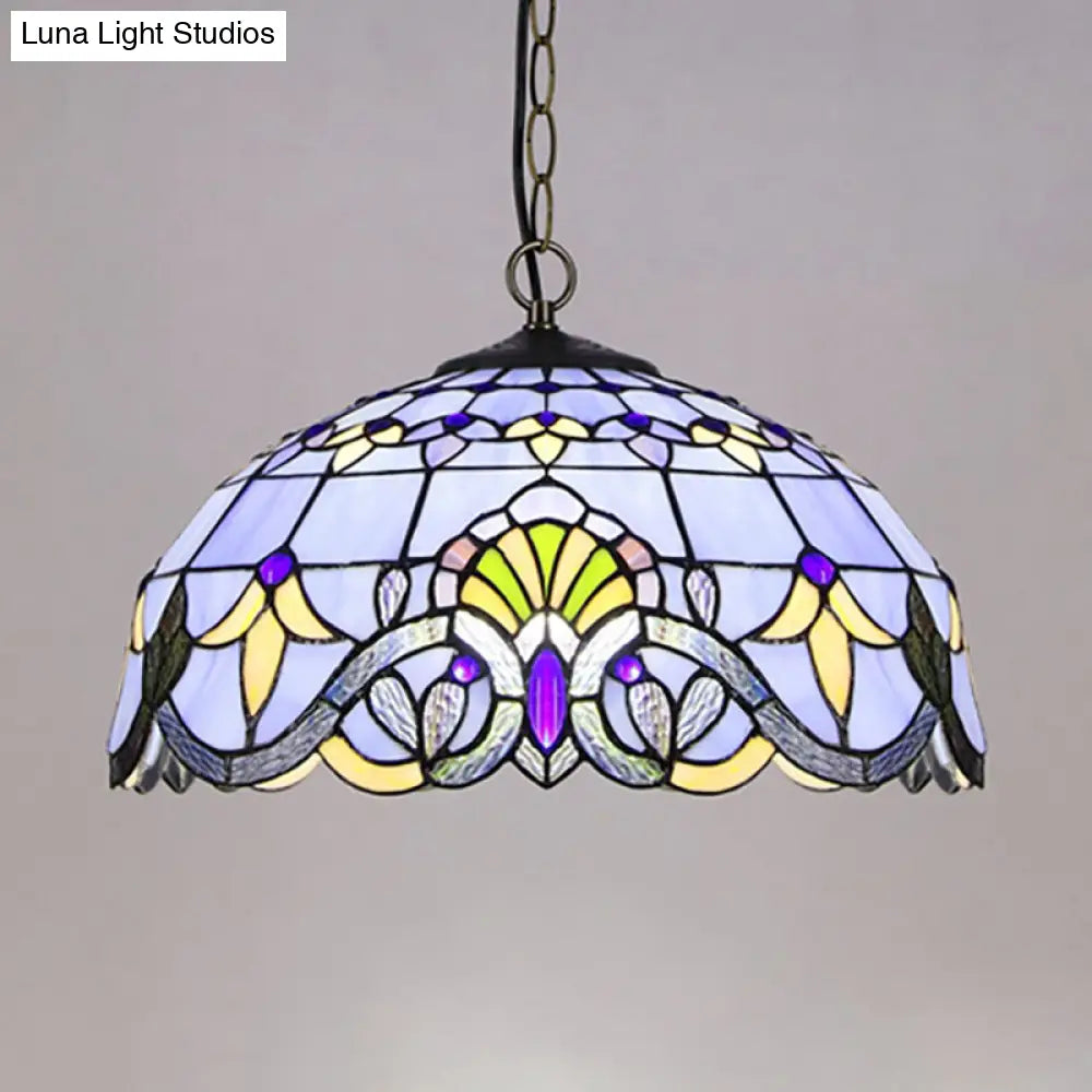 Victorian Stained Glass Dome Shade Pendant Ceiling Light - Single Fixture