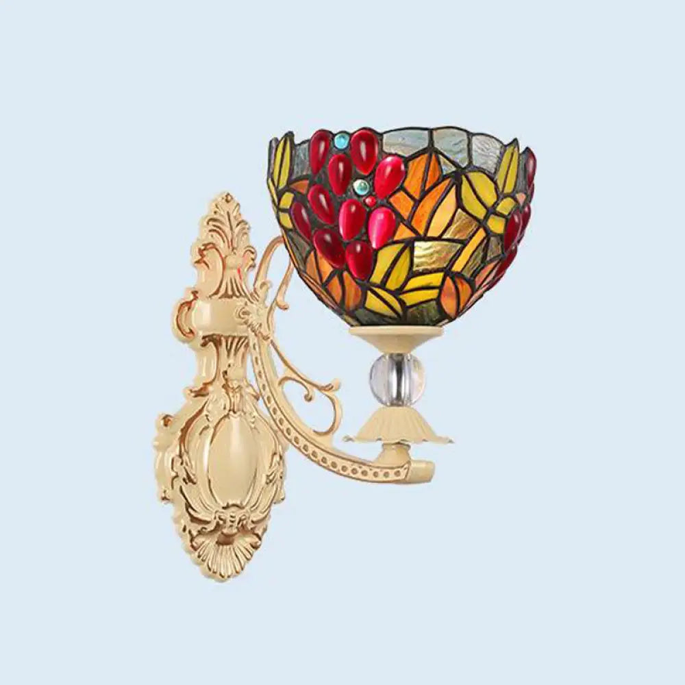 Victorian Stained Glass Dome/Star Wall Mounted Light Fixture - White/Red/Orange Sconce For Corridor