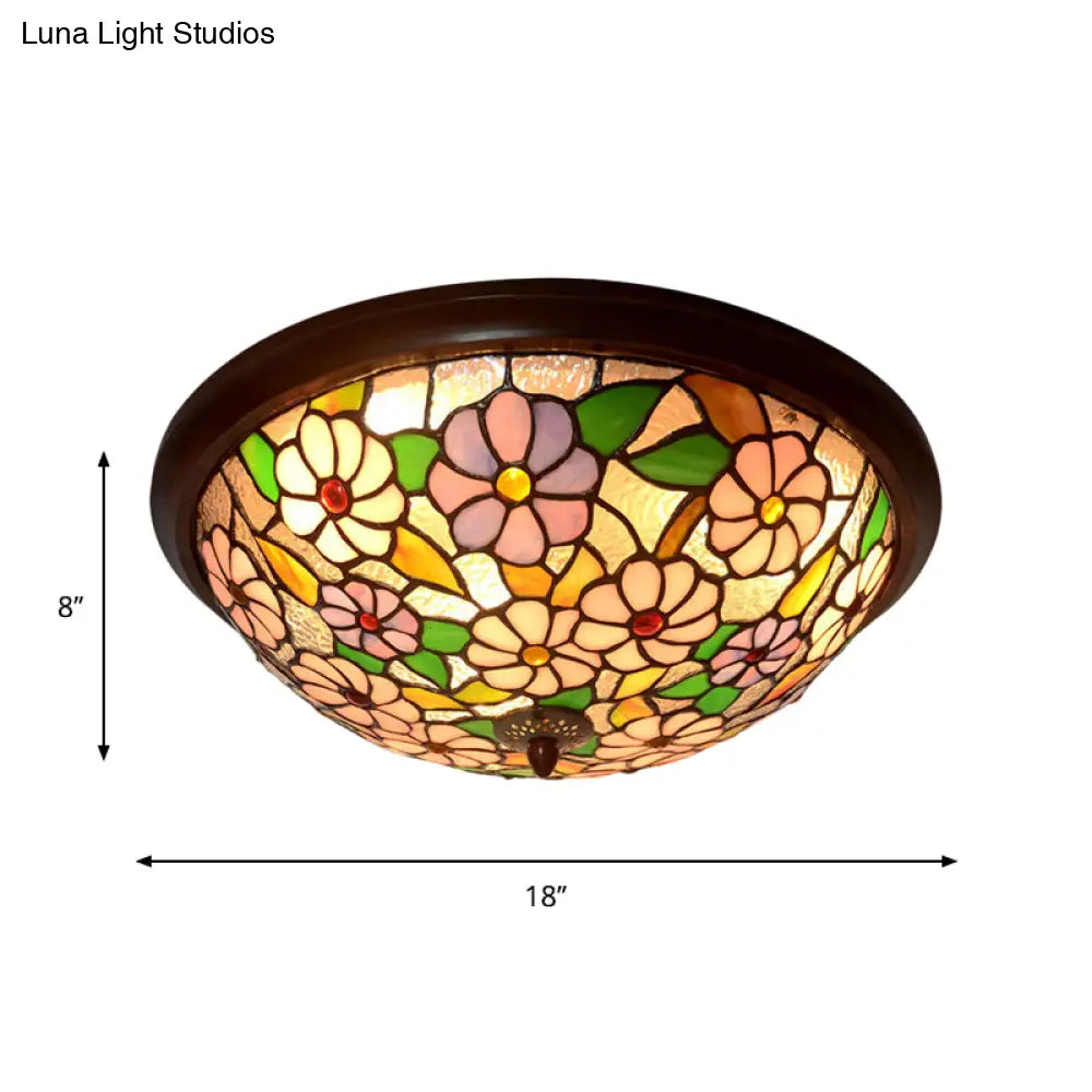 Victorian Style Led Stained Glass Ceiling Light In Coffee - Flush - Mount Fixture
