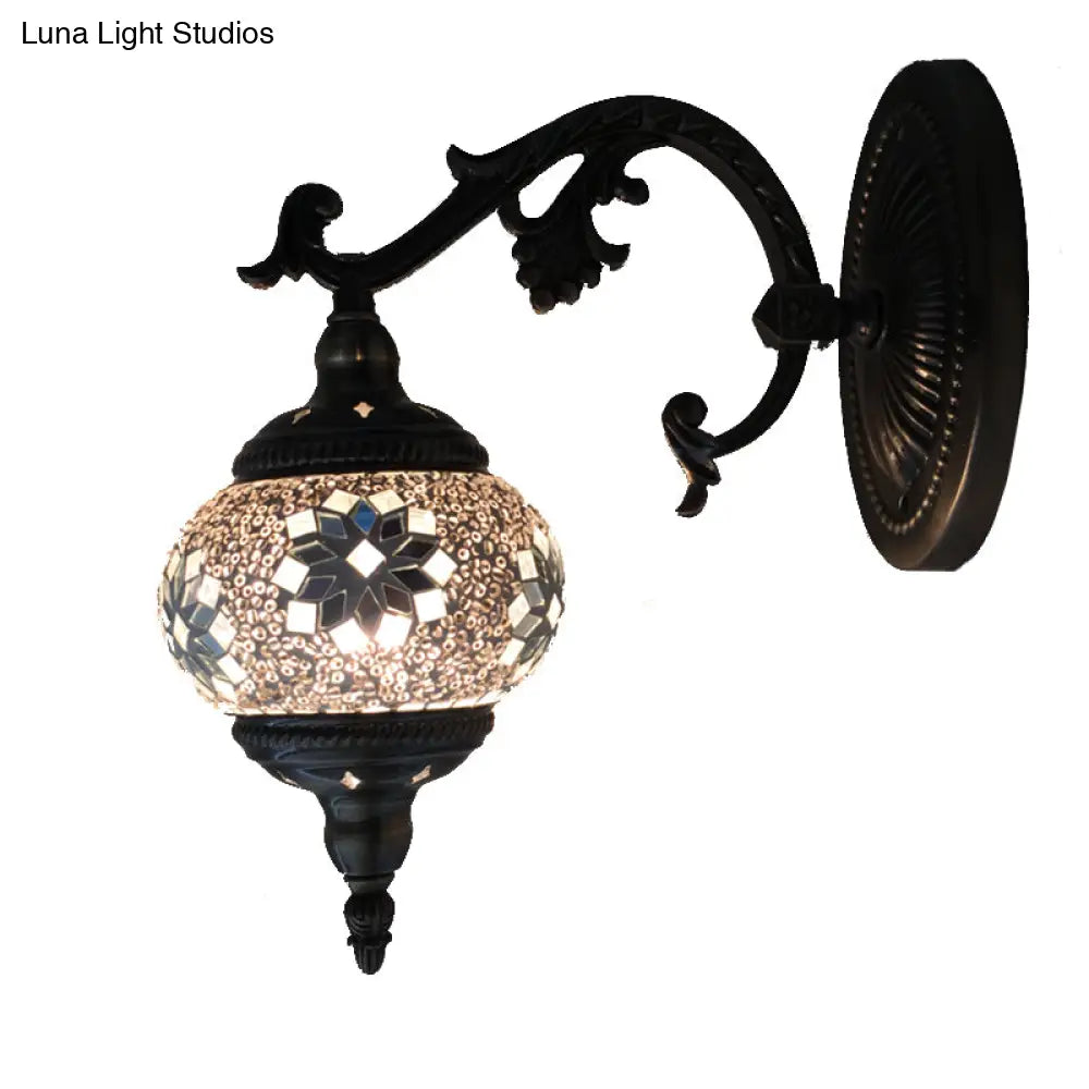 Vintage 1 Bulb Wall Sconce With Global Glass Shade For Stairway