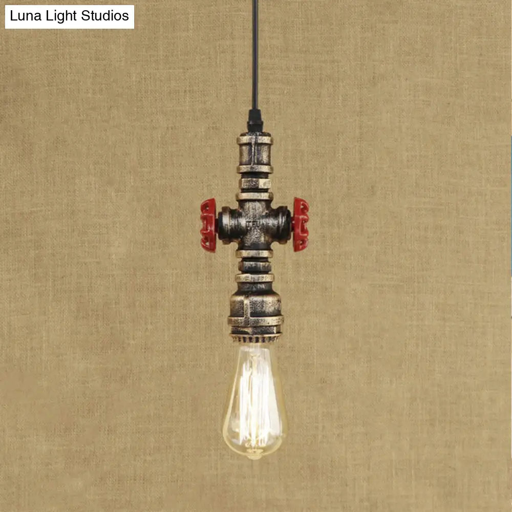 Vintage 1-Head Metal Pendant Light With Exposed Bulb - Antique Black/Silver Finish For Restaurant