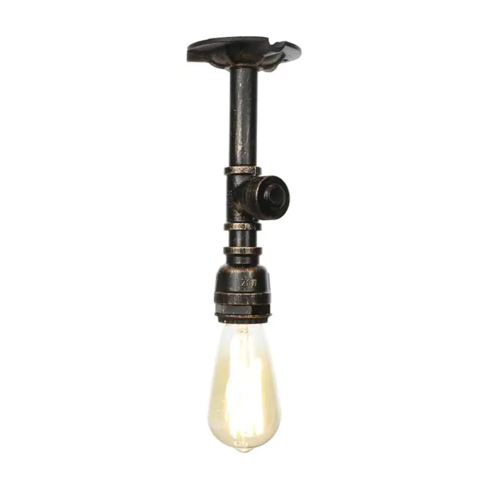 Vintage 1-Light Pipe Ceiling Fixture In Metallic Semi Flush - Aged Silver/Brass/Bronze For Kitchen