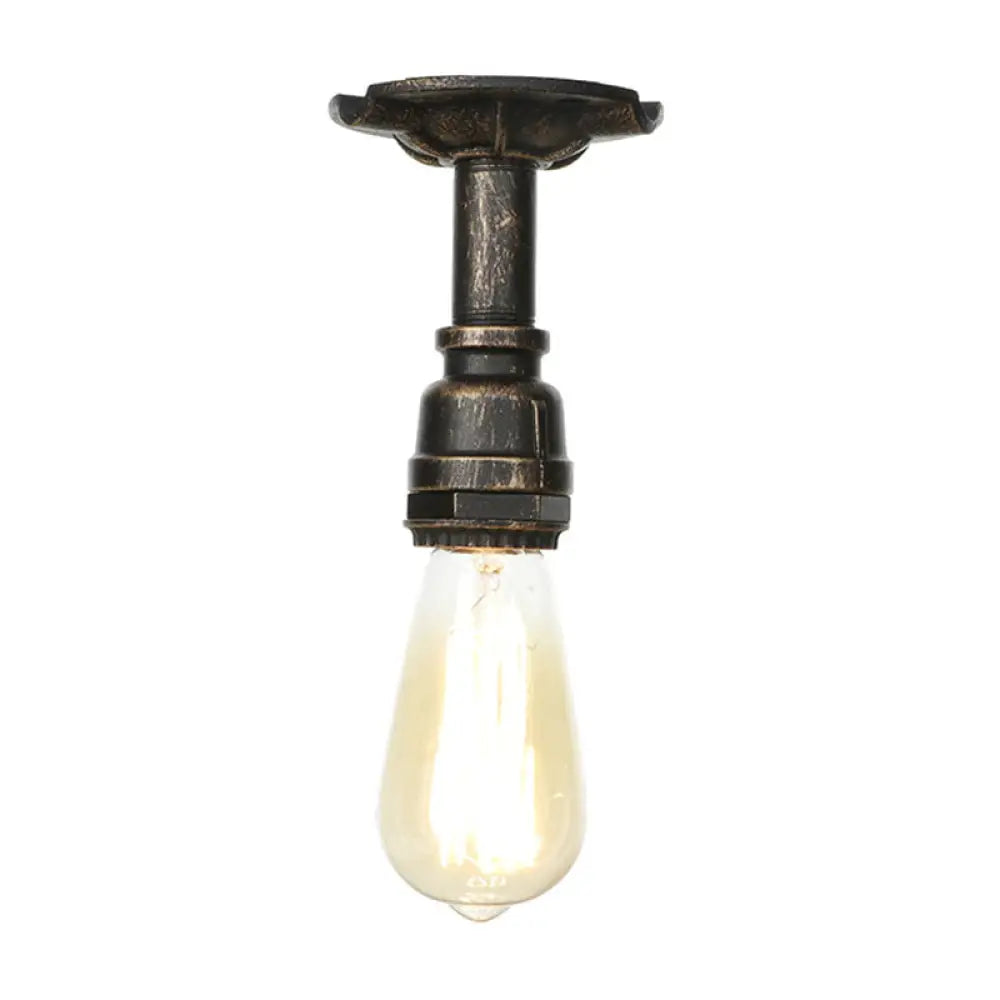 Vintage 1-Light Pipe Ceiling Fixture In Metallic Semi Flush - Aged Silver/Brass/Bronze For Kitchen