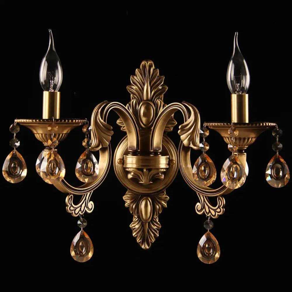 Vintage 2-Head Bronze Metal Candlestick Wall Mounted Sconce For Bedroom Lighting