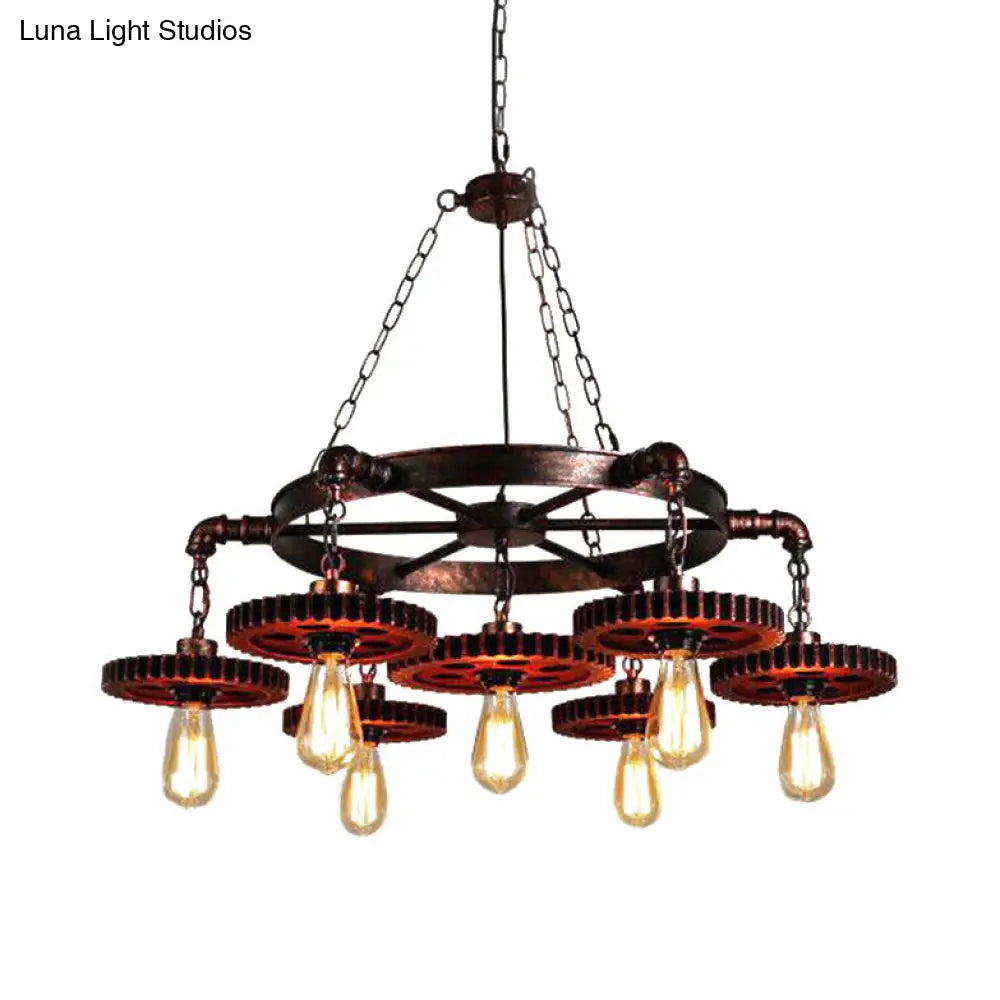 Vintage 3/7-Head Pendant Lighting | Antique Style Dark Rust Metal Chandelier For Restaurants