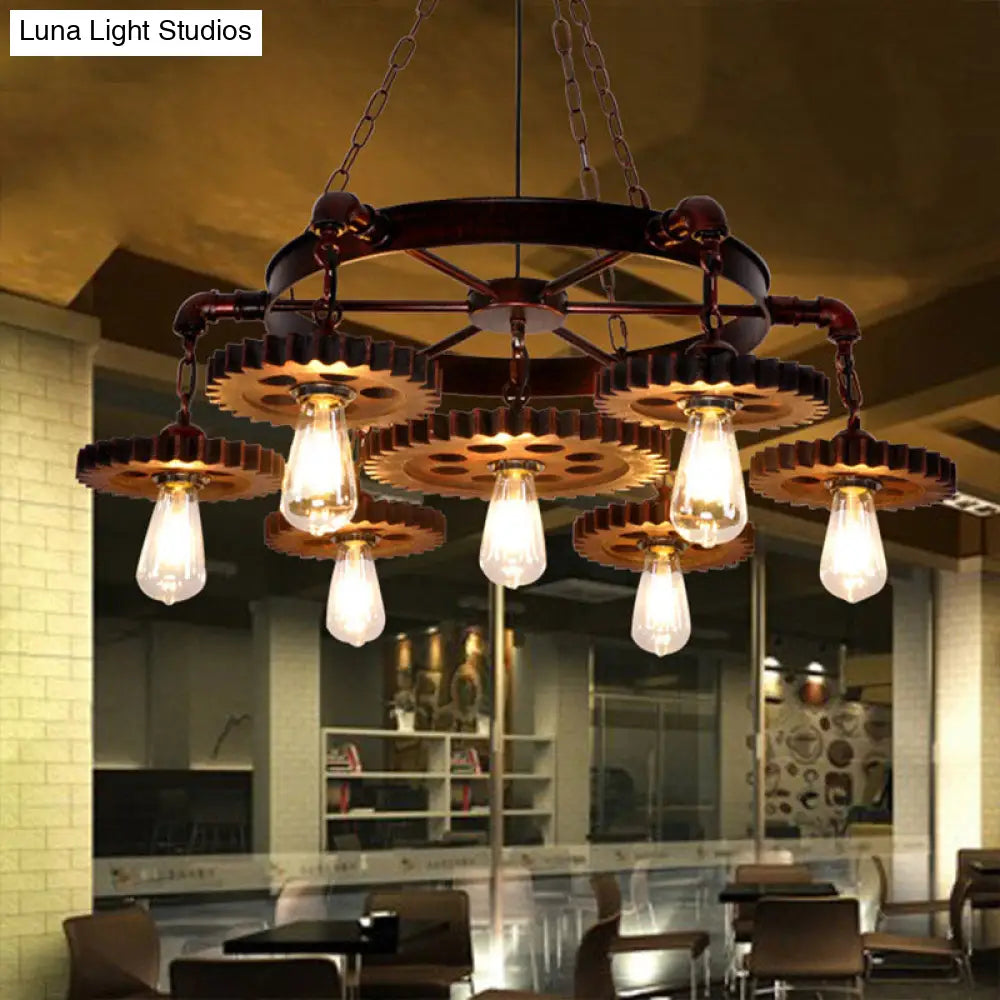 Vintage 3/7-Head Pendant Lighting | Antique Style Dark Rust Metal Chandelier For Restaurants