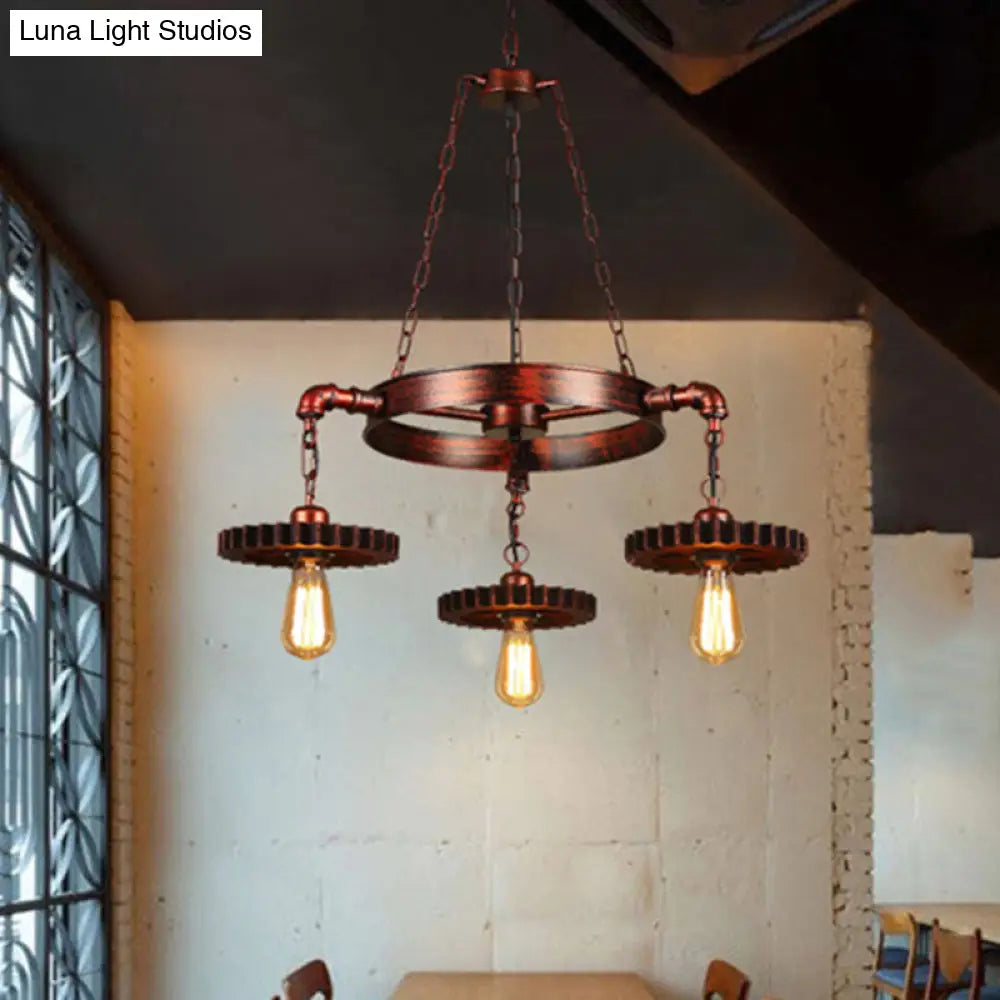 Vintage 3/7-Head Pendant Lighting | Antique Style Dark Rust Metal Chandelier For Restaurants