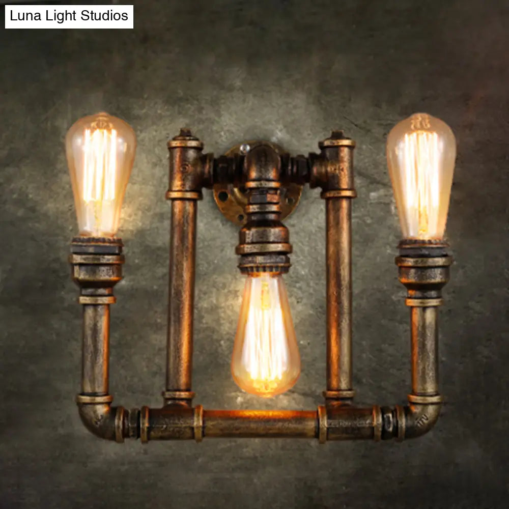 Vintage 3-Head Iron Wall Mount Light In Bronze For Living Room