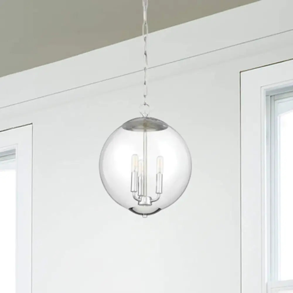 Vintage 3-Light Pendant With Clear Glass Globe Shade - Black/Chrome/Gold Perfect For Dining Room