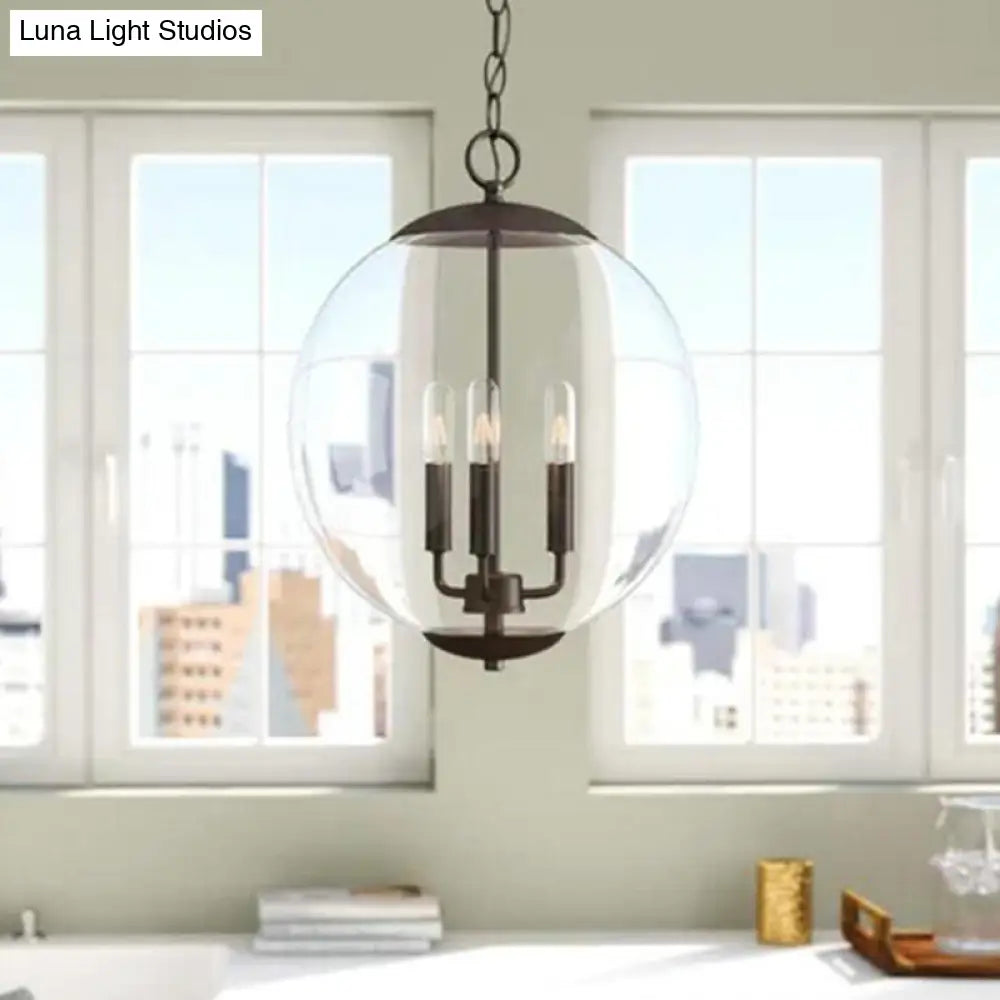 Vintage 3-Light Pendant With Clear Glass Globe Shade - Black/Chrome/Gold Perfect For Dining Room