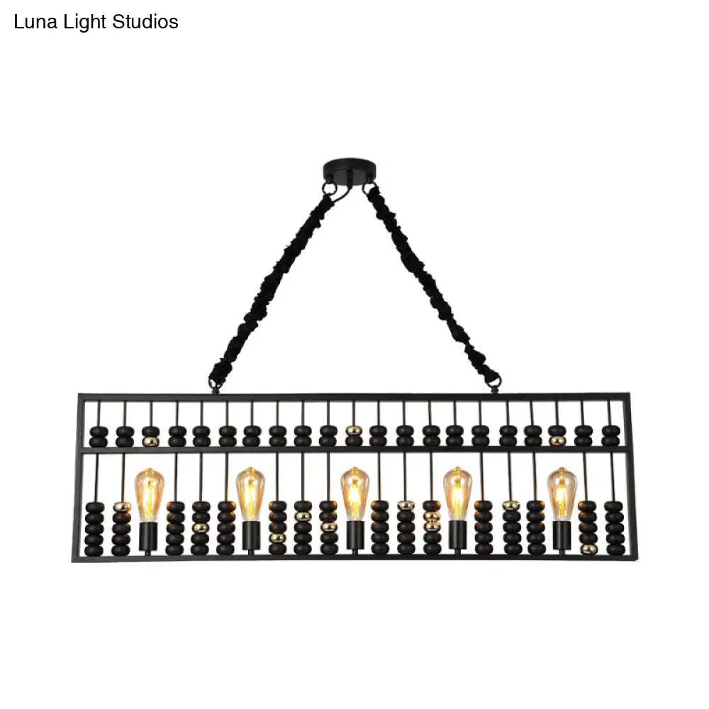 Vintage Abacus Pendant Ceiling Fixture - Metal Black 3 Bulbs Hanging Lamp For Restaurants