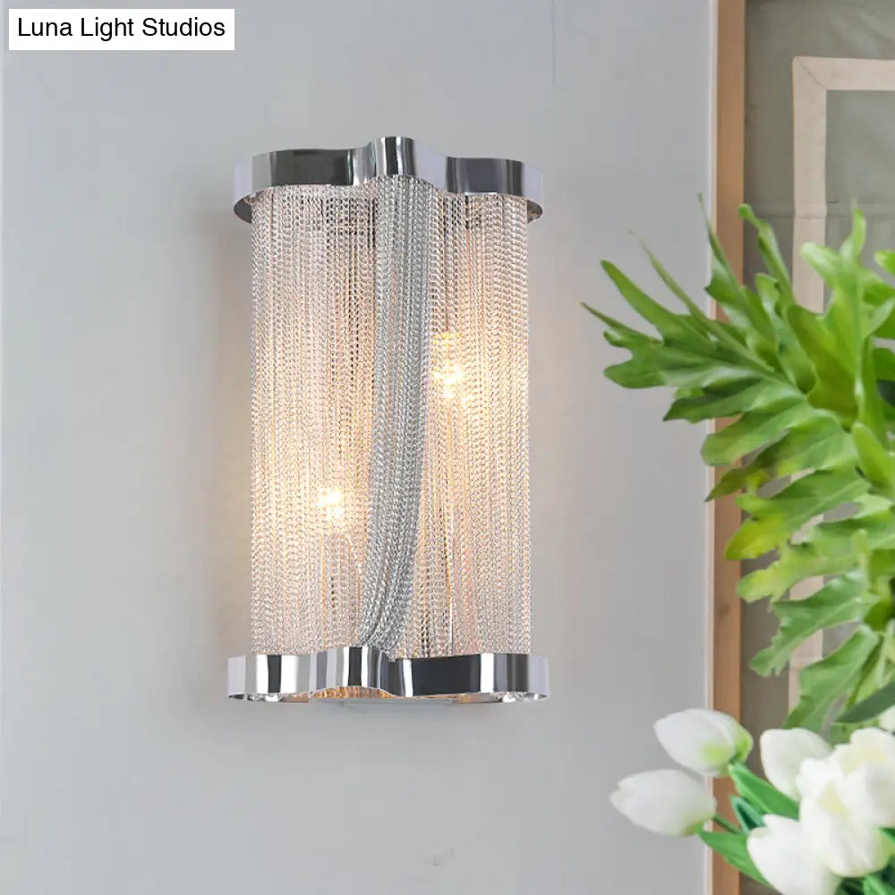 Vintage Aluminum Wall Lamp With Tassel Sconce Cylinder Shade In Gold/Silver - Set Of 2 Lights
