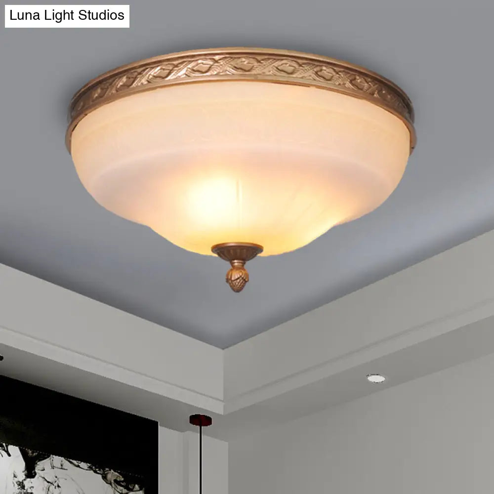 Vintage Amber Glass Ivory Ceiling Lamp - Curved Dome 14.5’/16.5’/20’ Wide Led Flush Mount Fixture
