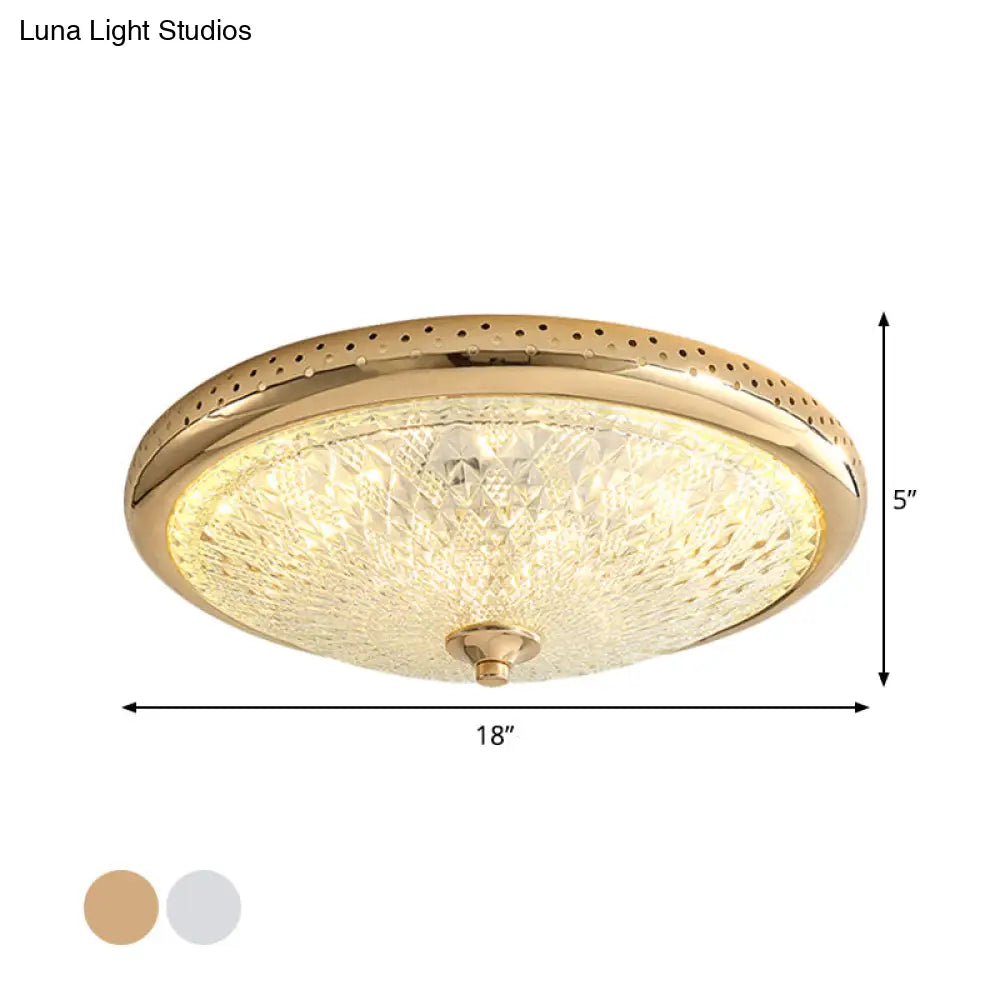 Vintage Amber Prismatic Glass Led Flush Ceiling Light Fixture Gold/Chrome Finish 14’/18’ Width