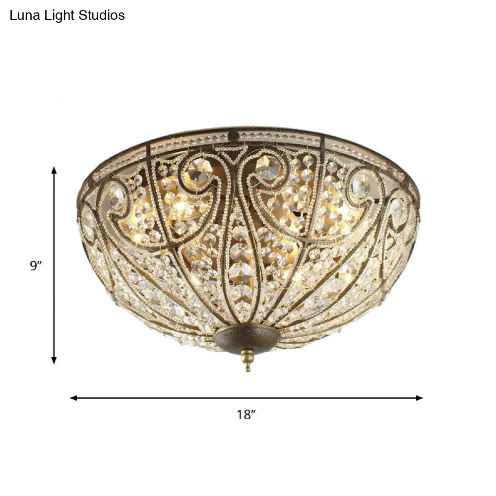 Vintage Antique Bronze Ceiling Light With Beveled Crystal And 3 - Bulb Flush Mount For Hallways