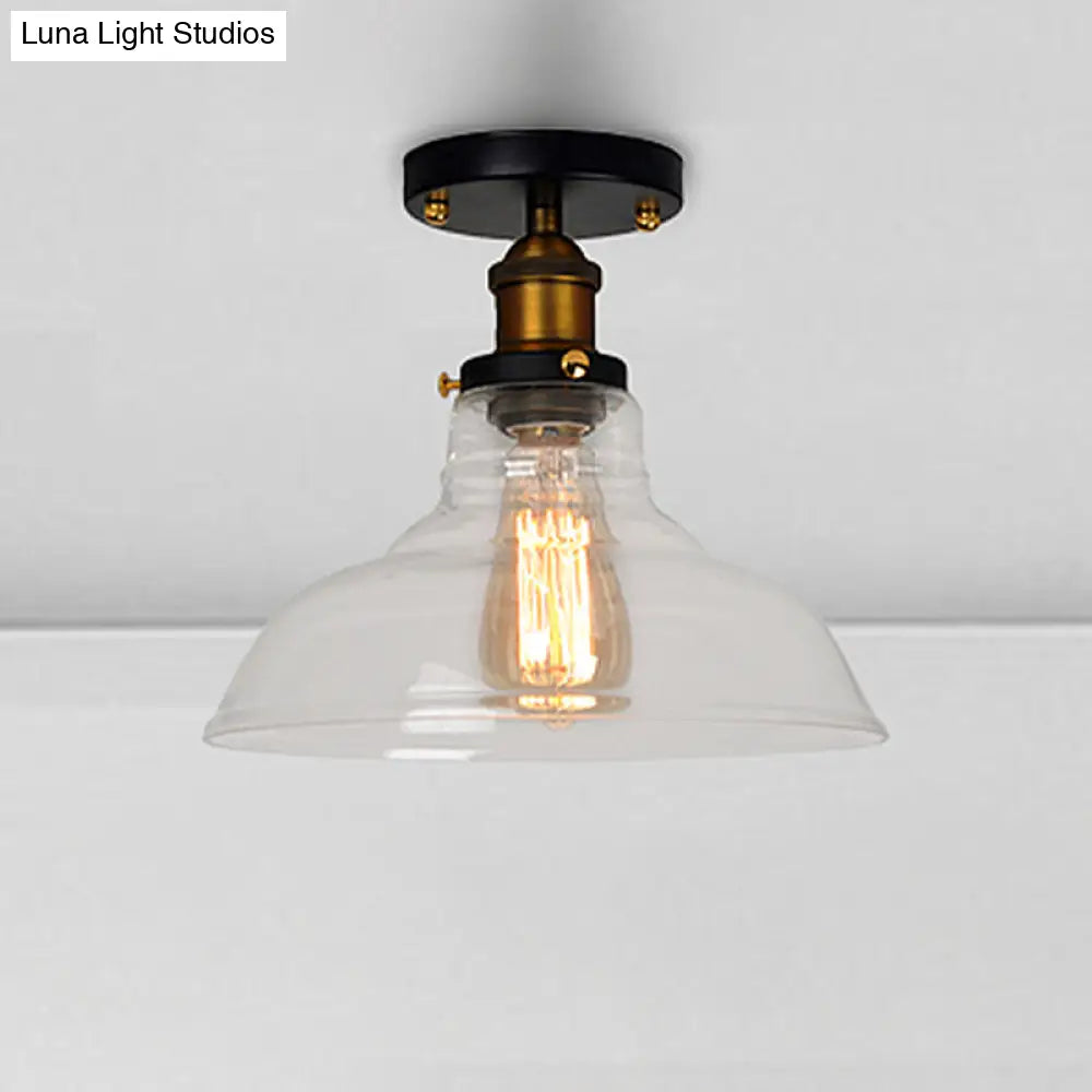 Vintage Barn Semi-Mounted Ceiling Light With Clear/Amber Glass Shade - Ideal For Bedroom 1 Bulb