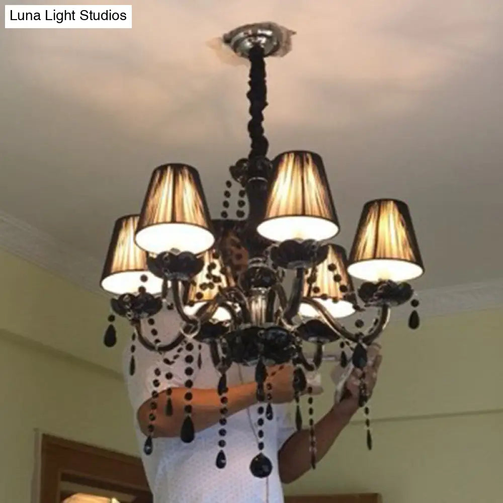Vintage Black Crystal 6-Light Candle Chandelier - Elegant Ceiling Pendant For Living Room
