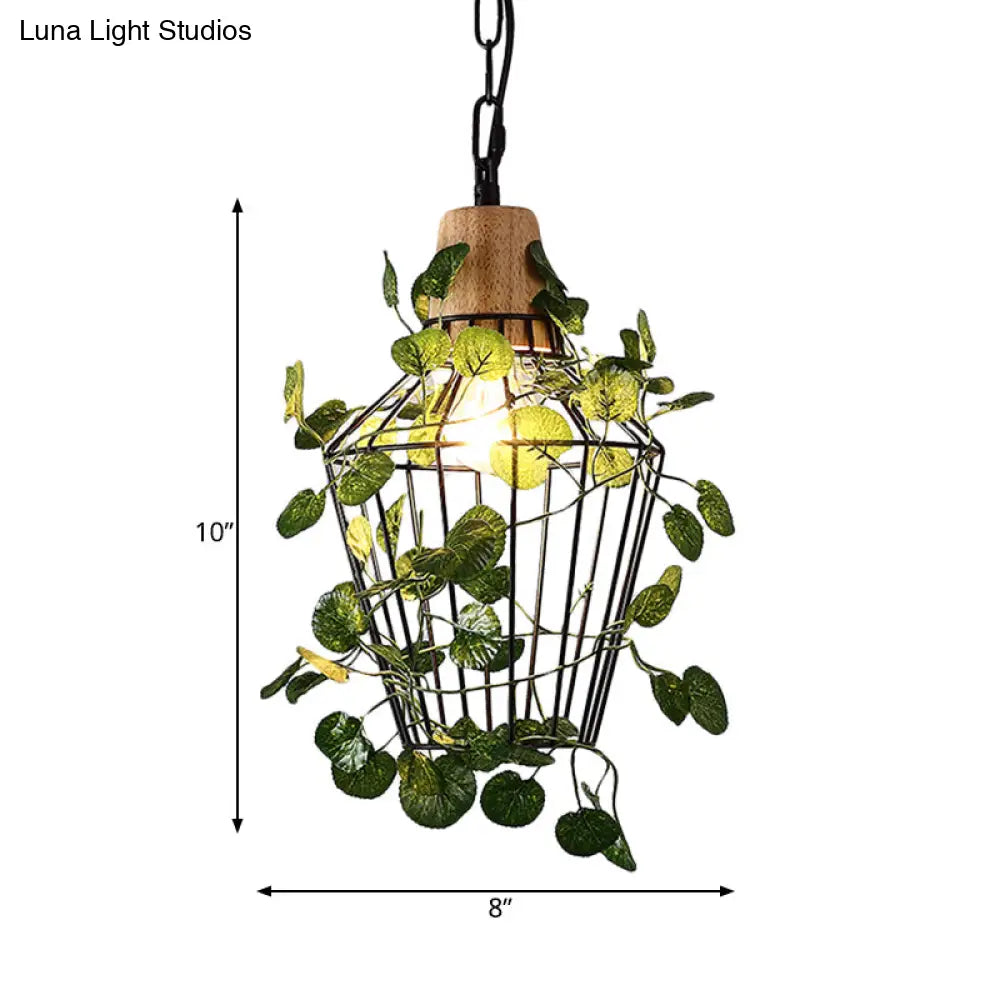Vintage Black Metal Led Plant Ceiling Hang Pendant – Ideal For Restaurants - Bulb Cage Fixture
