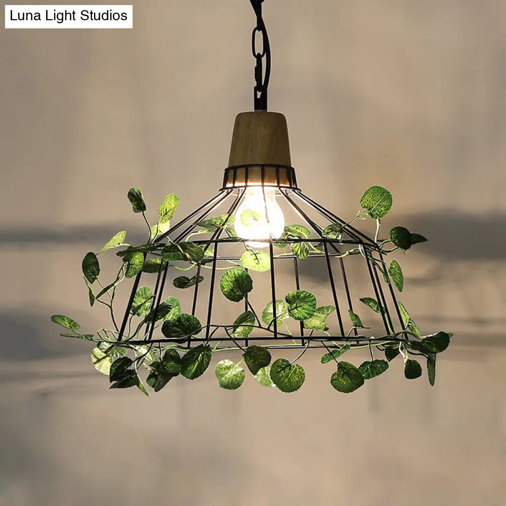 Vintage Black Metal Led Plant Ceiling Hang Pendant – Ideal For Restaurants - Bulb Cage Fixture
