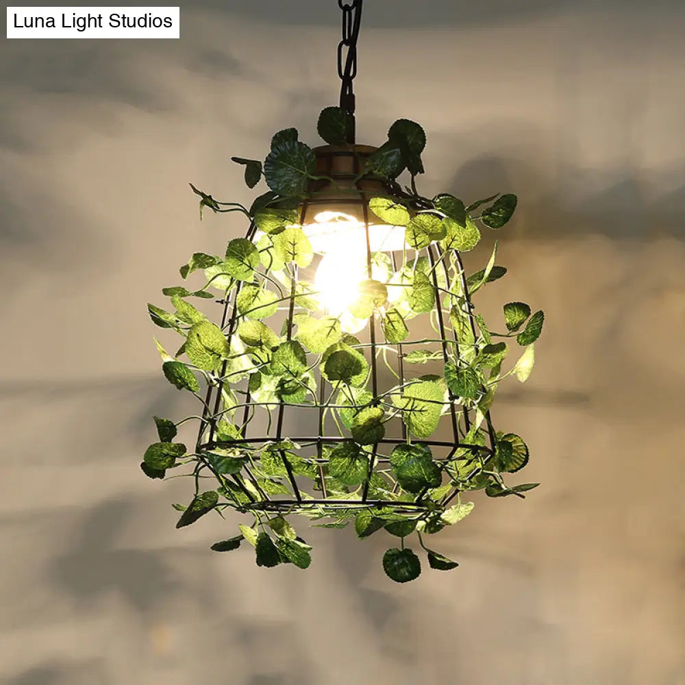 Vintage Black Metal Led Plant Ceiling Hang Pendant – Ideal For Restaurants - Bulb Cage Fixture