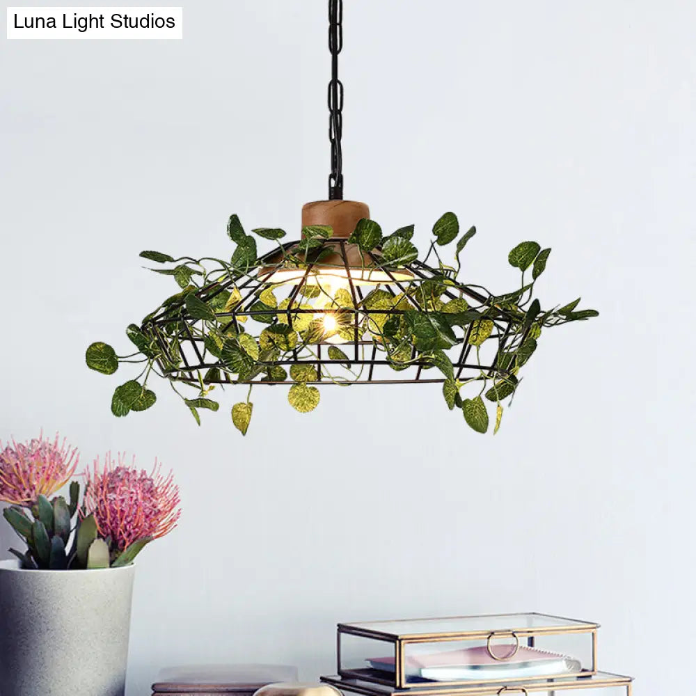 Vintage Black Metal Led Plant Ceiling Hang Pendant – Ideal For Restaurants - Bulb Cage Fixture
