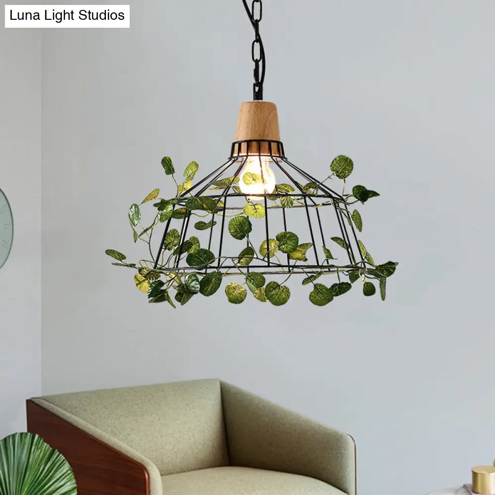 Vintage Black Metal Led Plant Ceiling Hang Pendant – Ideal For Restaurants - Bulb Cage Fixture