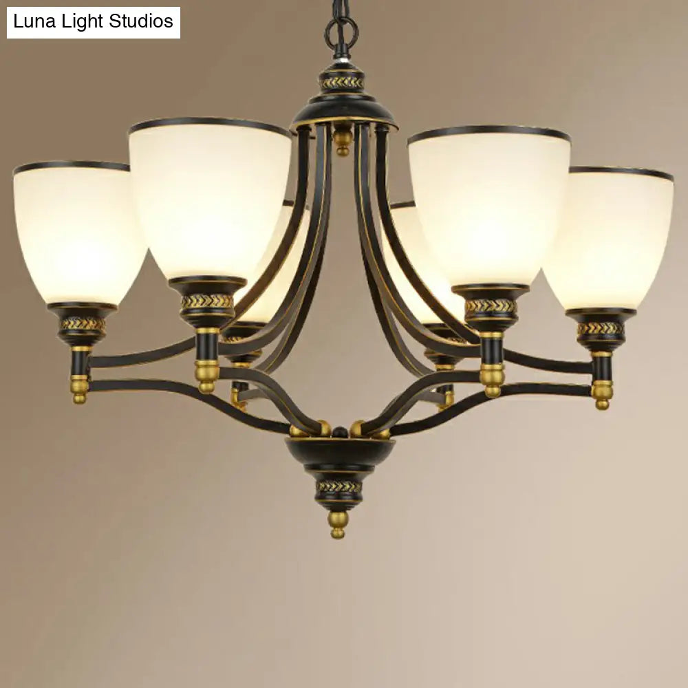 Vintage Black Opaline Glass Chandelier With Bell Shape - Elegant Suspension Lighting For Living Room