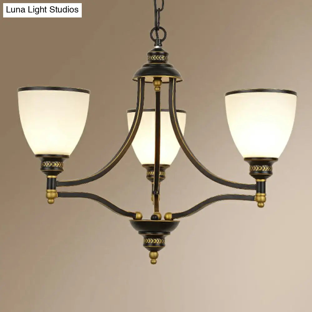 Vintage Black Opaline Glass Chandelier With Bell Shape - Elegant Suspension Lighting For Living Room