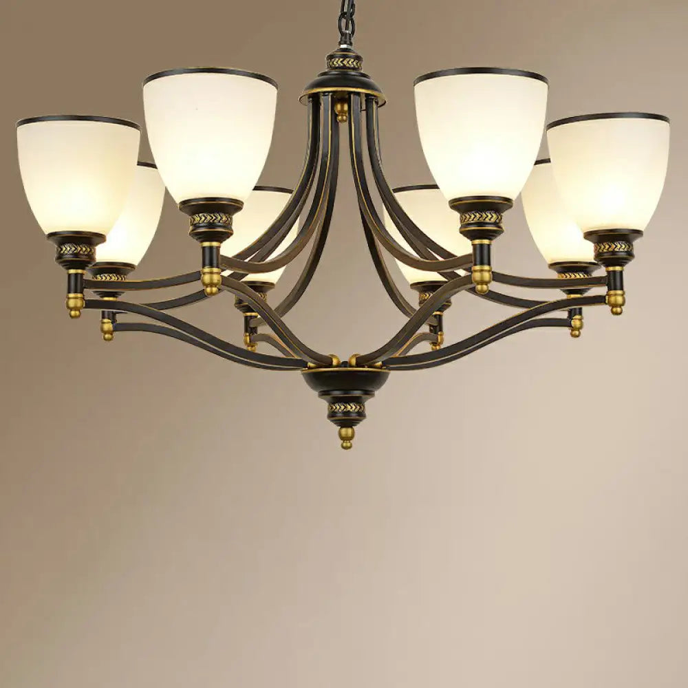 Vintage Black Opaline Glass Chandelier With Bell Shape - Elegant Suspension Lighting For Living Room