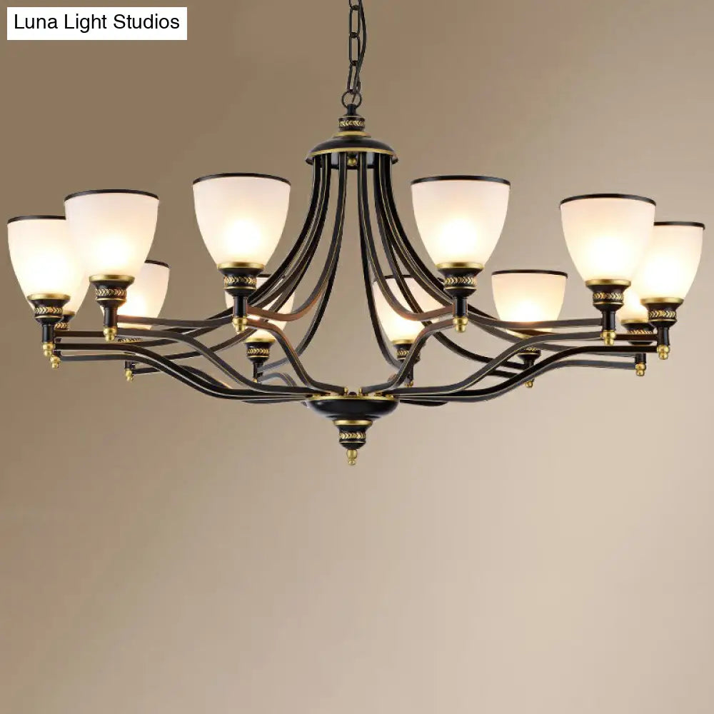 Vintage Black Opaline Glass Chandelier With Bell Shape - Elegant Suspension Lighting For Living Room