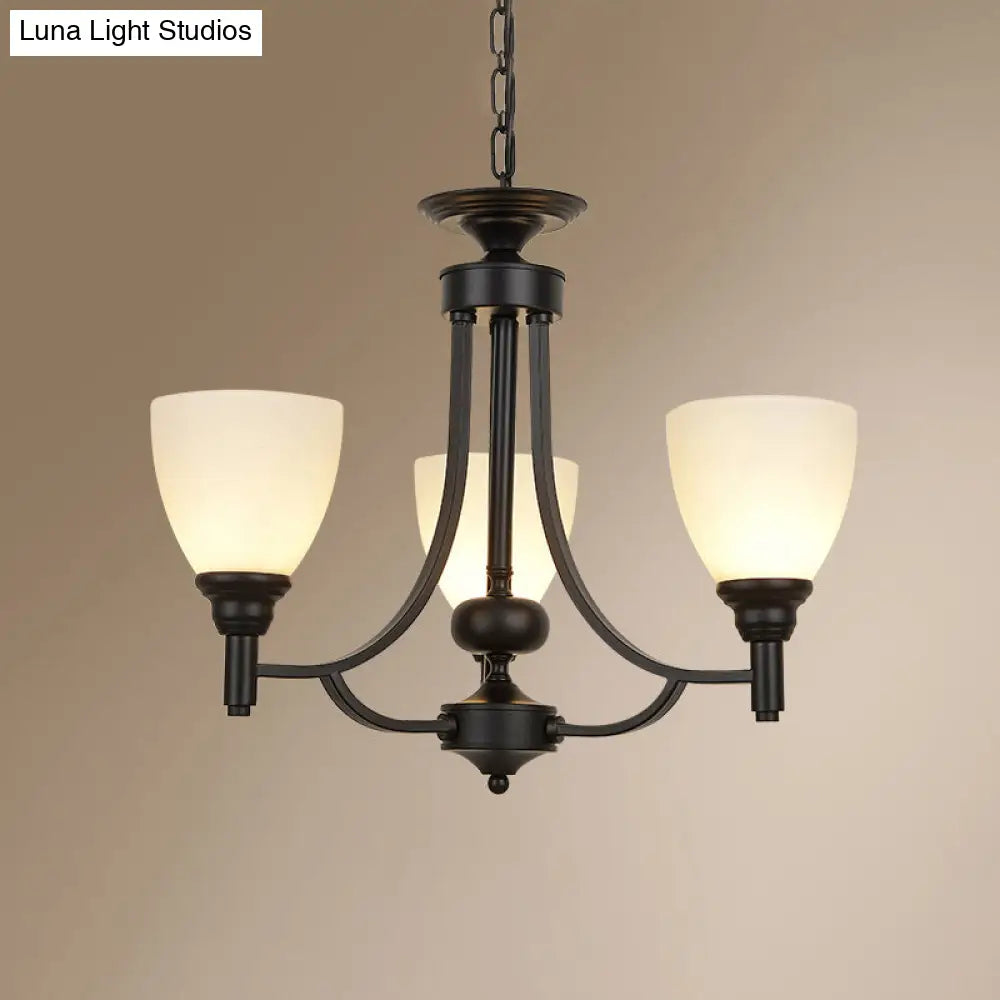 Vintage Black Pendant Light With Elegant White Glass Bell Shape For Dining Room
