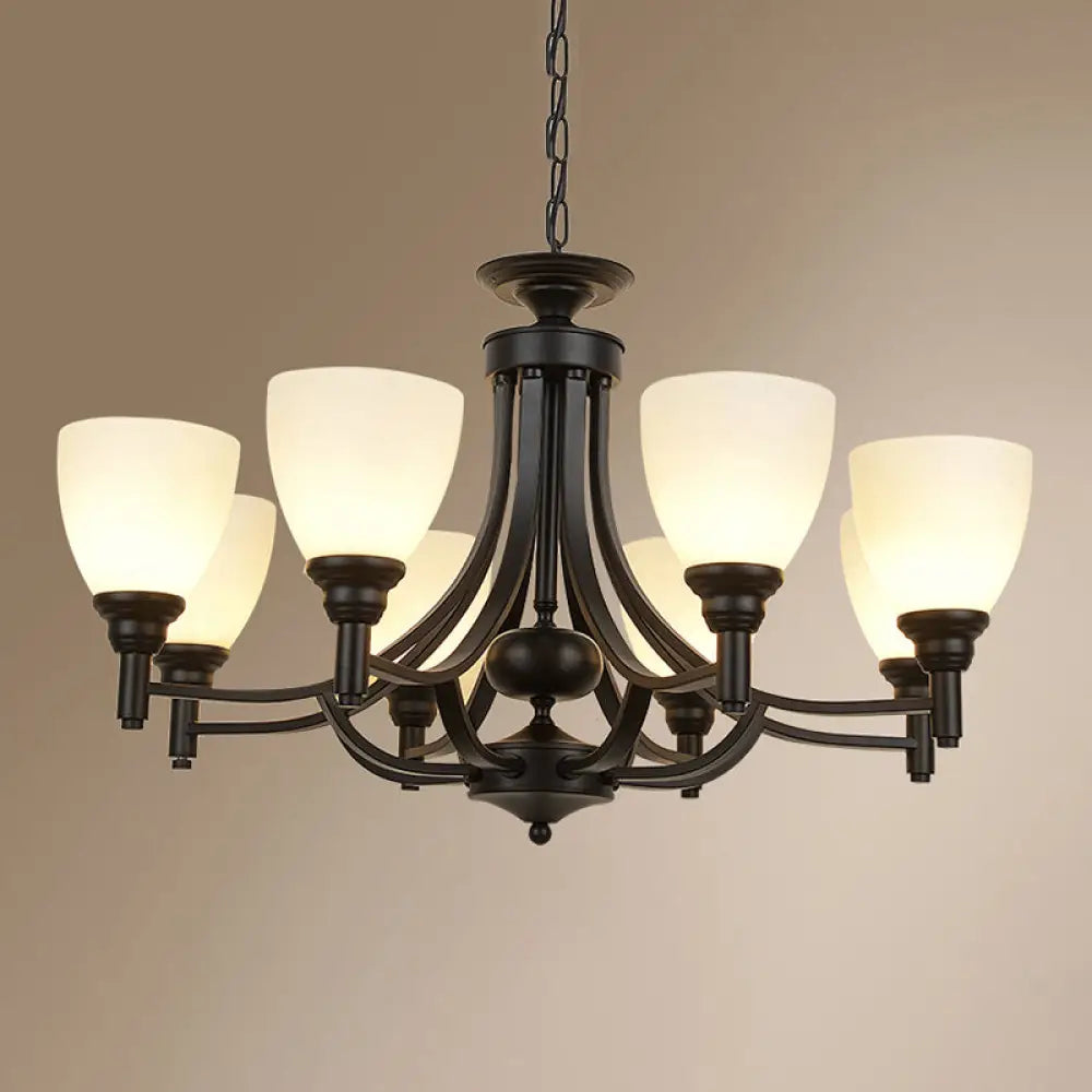 Vintage Black Pendant Light With Elegant White Glass Bell Shape For Dining Room 8 /