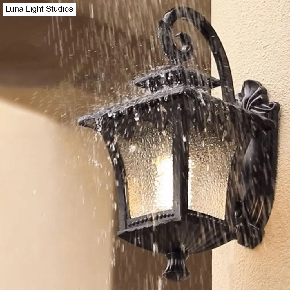 Vintage Black Seedy Glass Lantern Wall Sconce For Garden - Single Light