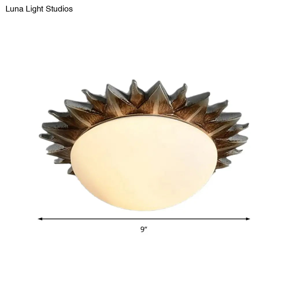 Vintage Black Sunburst Ceiling Light With Opal Glass For Living Room - 9’/15’ Wide