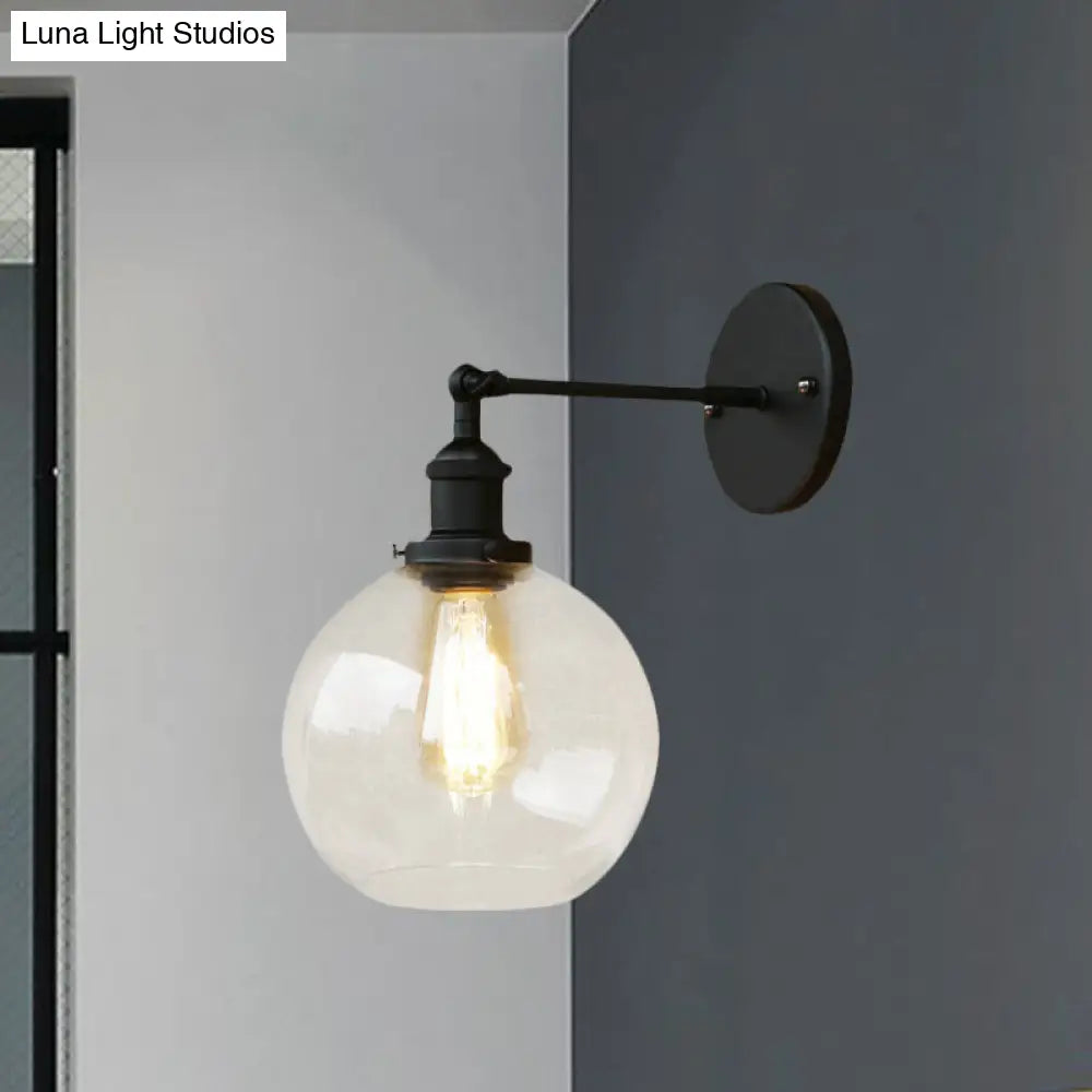 Vintage Black Wall Sconce - Clear Glass Orb Lighting Fixture For Living Room