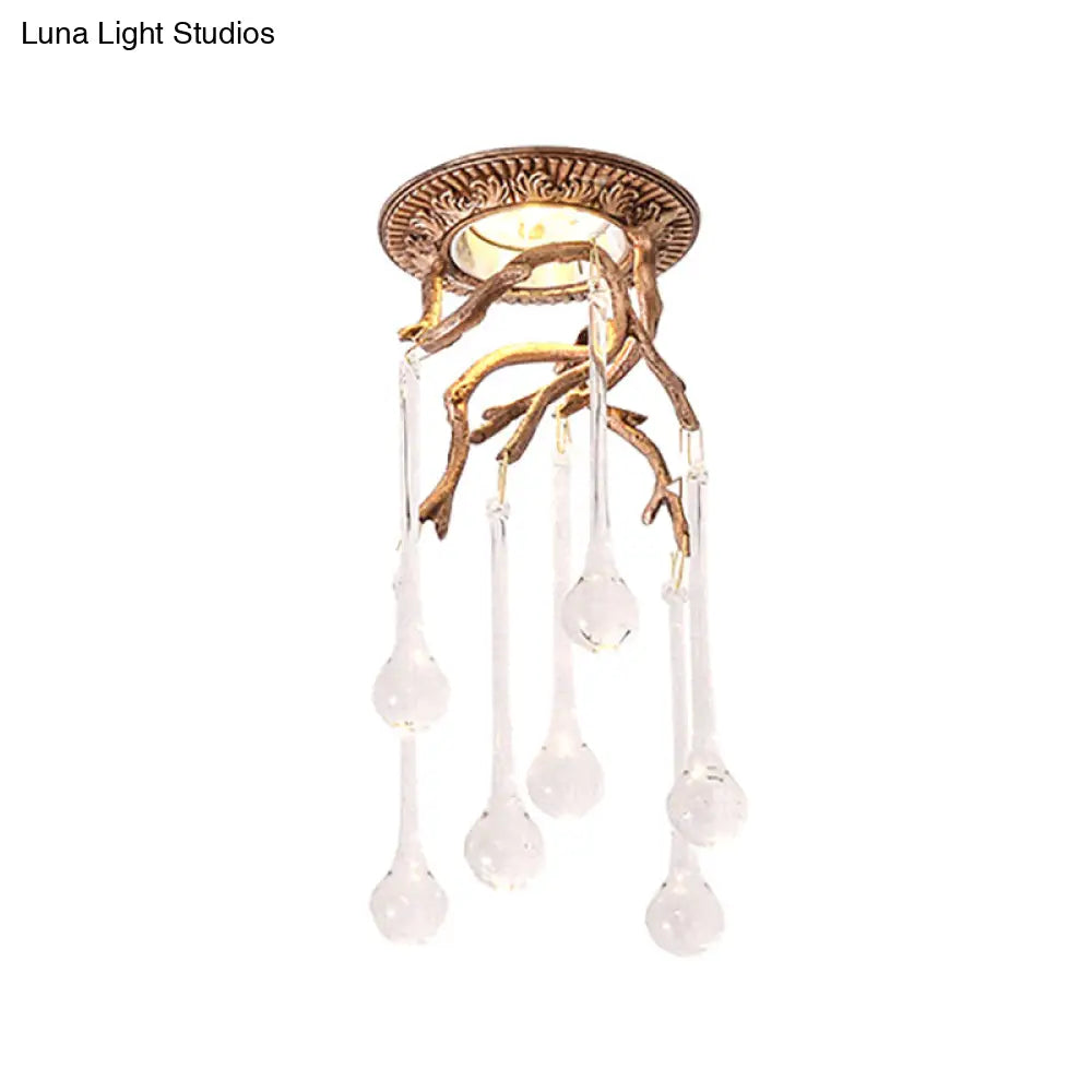 Vintage Blue-Purple/Clear Teardrop Crystal Led Ceiling Light For Bedrooms