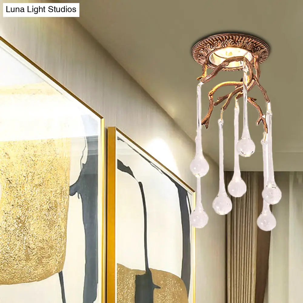 Vintage Blue-Purple/Clear Teardrop Crystal Led Ceiling Light For Bedrooms