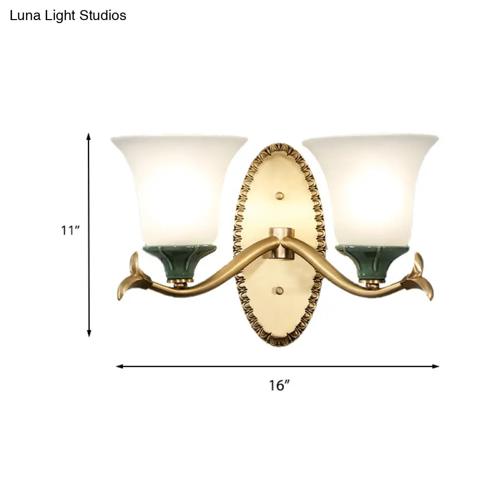 Vintage Brass Bell Sconce With Frosted Glass And Elliptical Backplate For Foyer Lighting