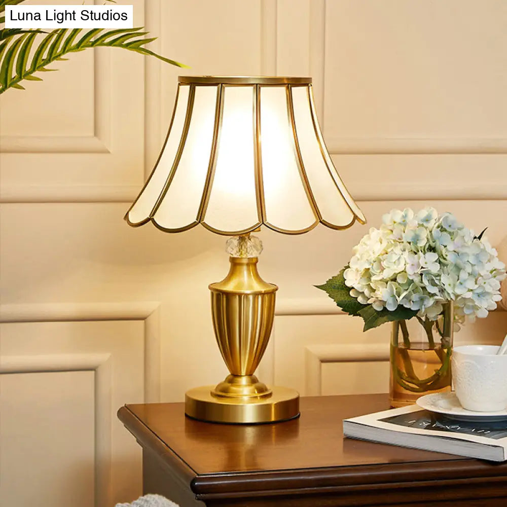 Vintage Brass Bell Shade Nightstand Lamp With Beveled Glass - Elegant Table Lighting For Living Room