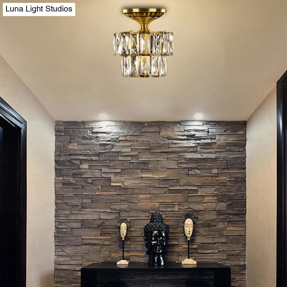 Vintage Brass/Clear Ceiling Mount Light With Crystal Accent - Perfect For Hallway